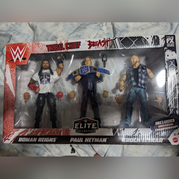 WWE Elite Collection Roman Reigns Brock Lesnar and Paul Heyman 3 pack of Figures - Picture 1 of 2